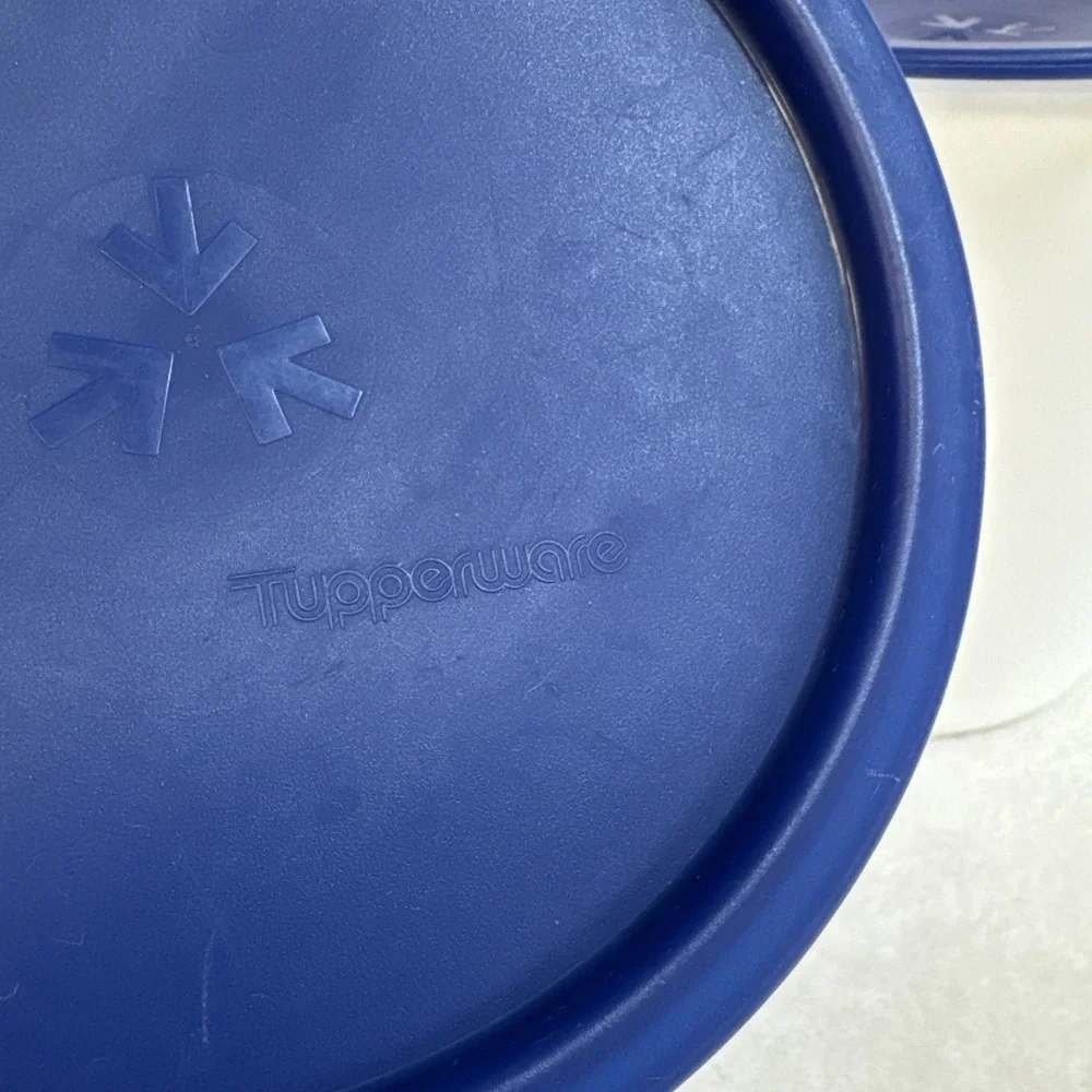 Tupperware White Canister Set 2 Piece Blue‎ Lids 2418B 2420B